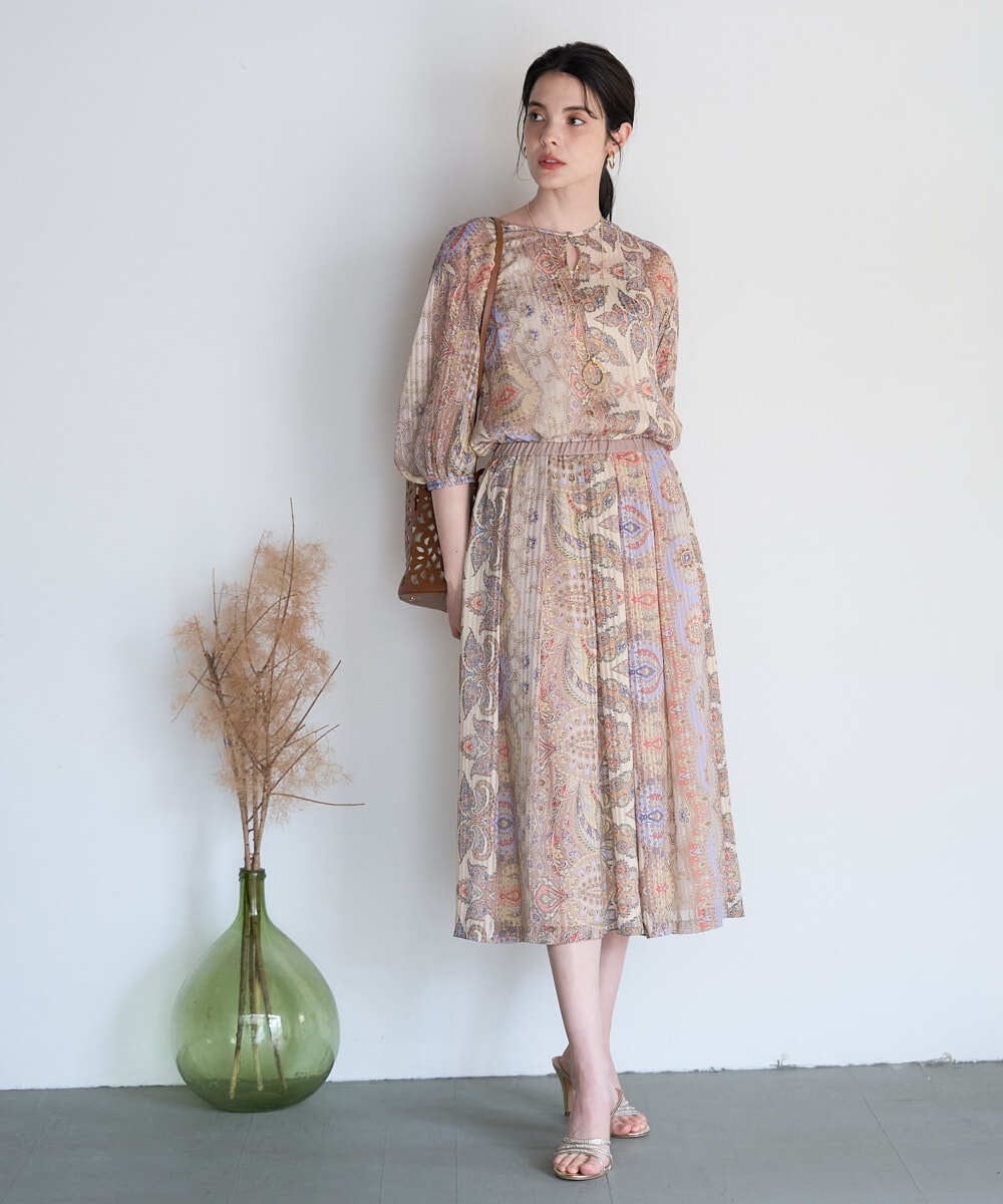 PRBGD53450 CHRISTIAN AUJARD(クリスチャン・オジャール) [セットアップ対応]ゴールドオーナメントサラサブラウス ゴールド系