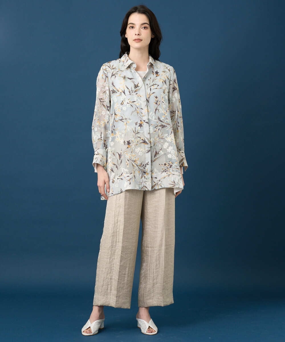 PRBGE02490 CHRISTIAN AUJARD(クリスチャン・オジャール) フラワープリントシアーブラウス グリーン