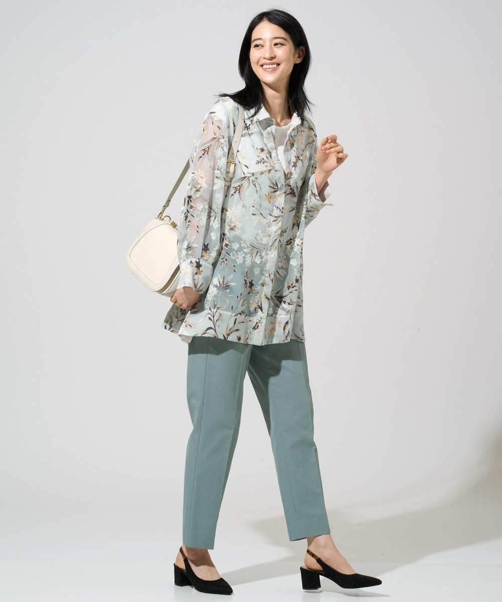 PRBGE02490 CHRISTIAN AUJARD(クリスチャン・オジャール) フラワープリントシアーブラウス グリーン系