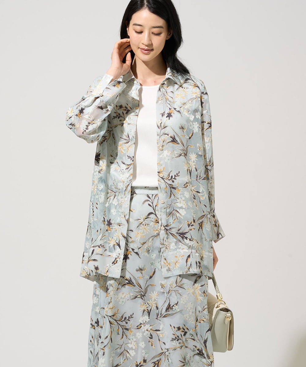 PRBGE02490 CHRISTIAN AUJARD(クリスチャン・オジャール) フラワープリントシアーブラウス グリーン系