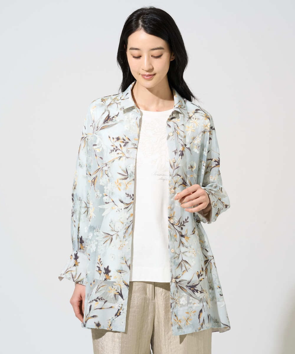 PRBGE02490 CHRISTIAN AUJARD(クリスチャン・オジャール) フラワープリントシアーブラウス グリーン系