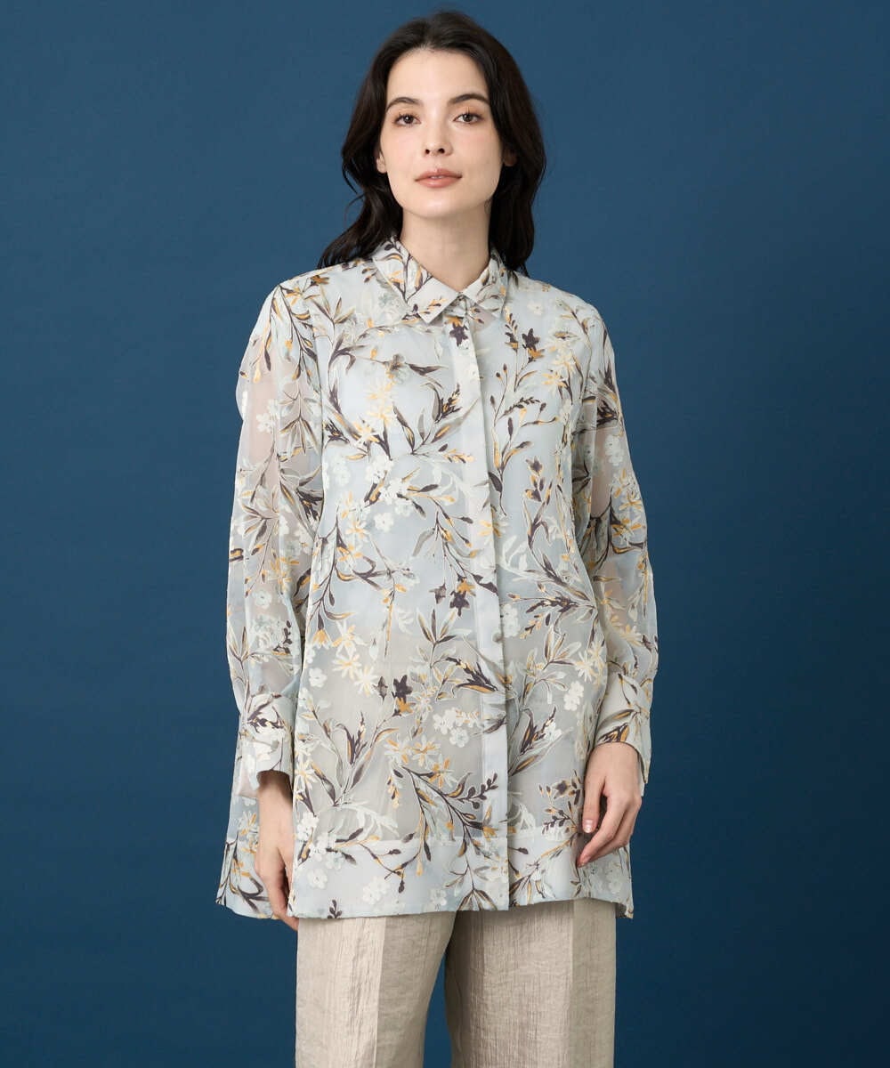 PRBGE02490 CHRISTIAN AUJARD(クリスチャン・オジャール) フラワープリントシアーブラウス グリーン