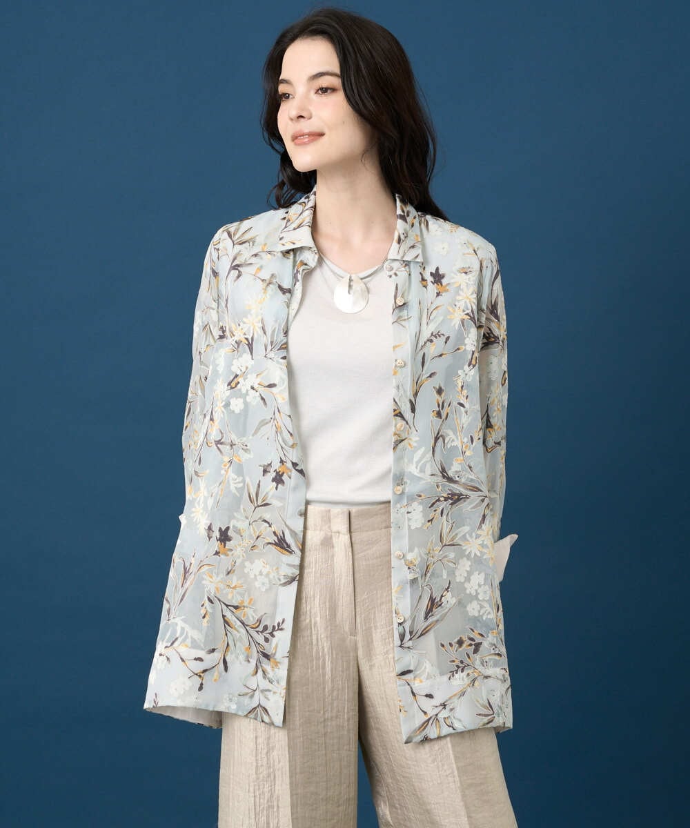 PRBGE02490 CHRISTIAN AUJARD(クリスチャン・オジャール) フラワープリントシアーブラウス グリーン