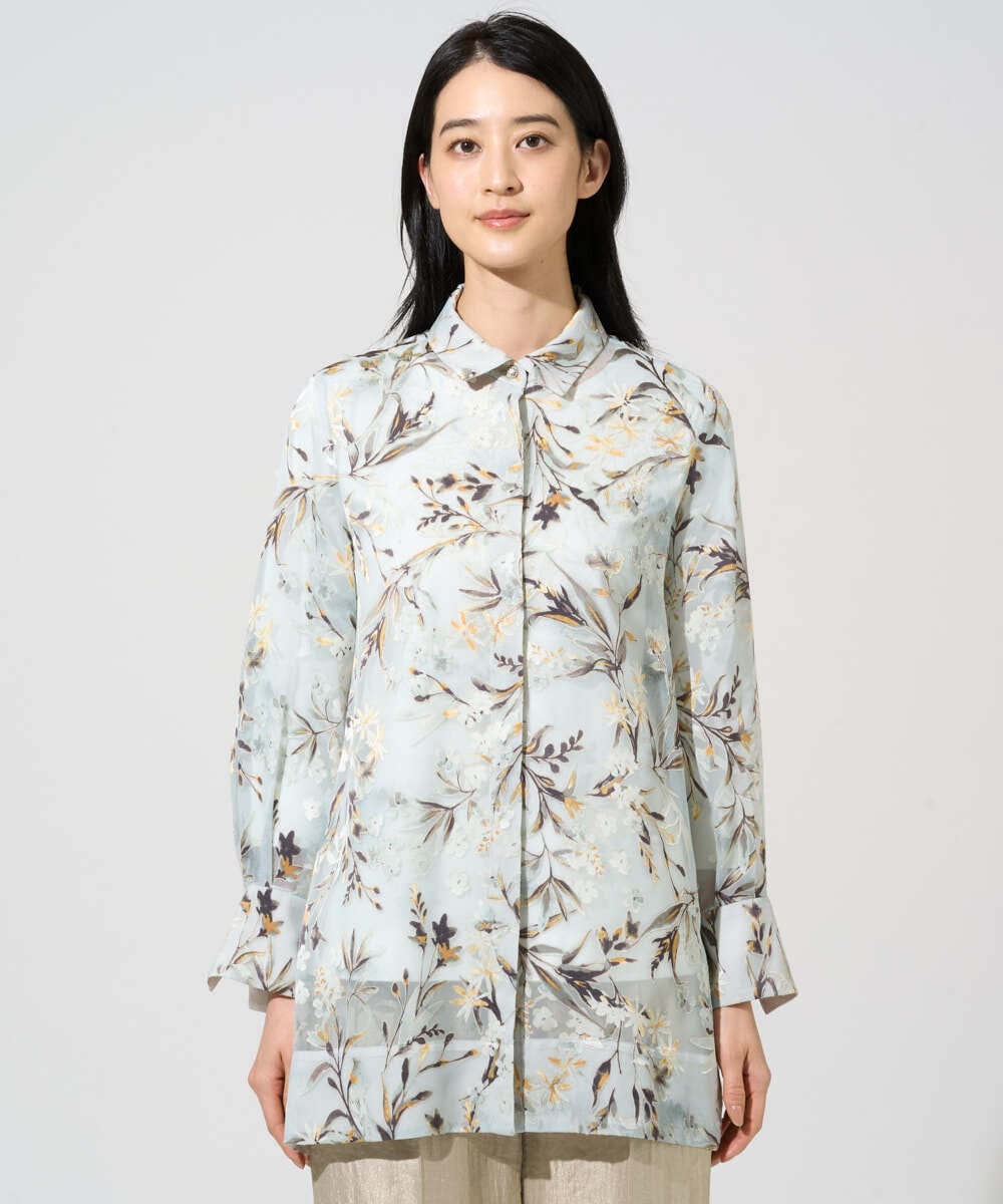 PRBGE02490 CHRISTIAN AUJARD(クリスチャン・オジャール) フラワープリントシアーブラウス グリーン系