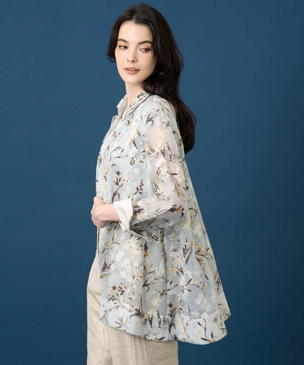 PRBGE02490 CHRISTIAN AUJARD(クリスチャン・オジャール) フラワープリントシアーブラウス グリーン