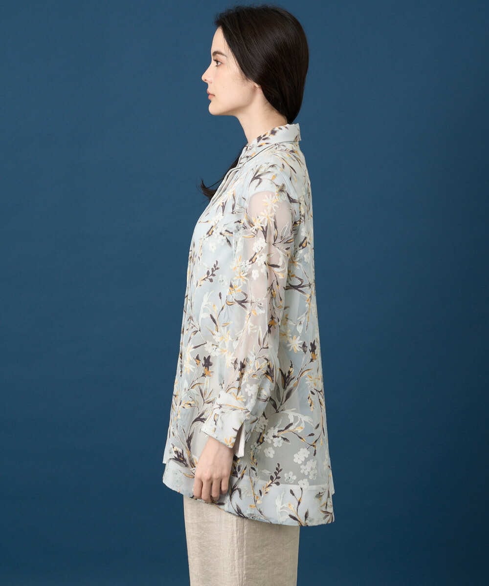 PRBGE02490 CHRISTIAN AUJARD(クリスチャン・オジャール) フラワープリントシアーブラウス グリーン