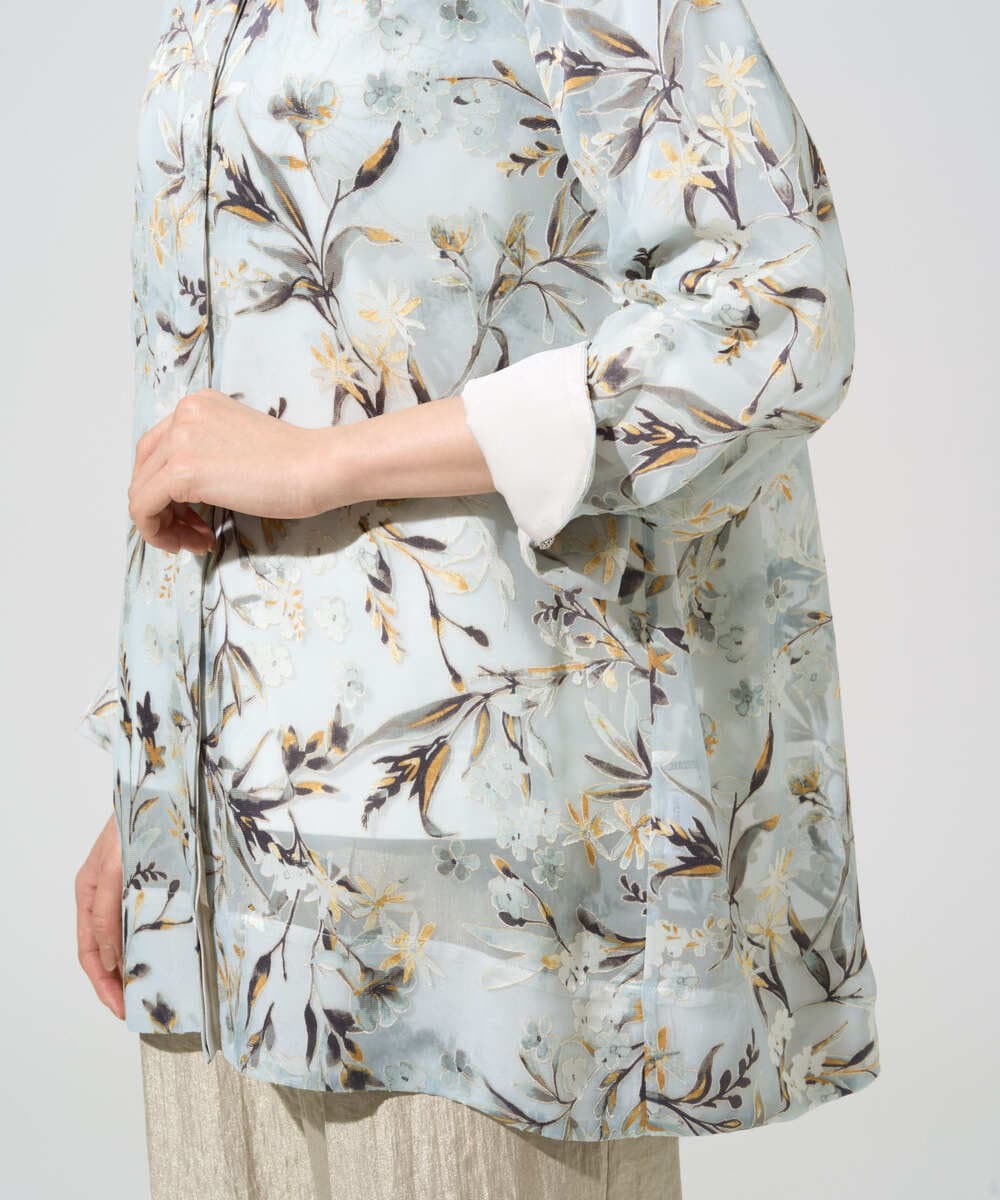 PRBGE02490 CHRISTIAN AUJARD(クリスチャン・オジャール) フラワープリントシアーブラウス グリーン系