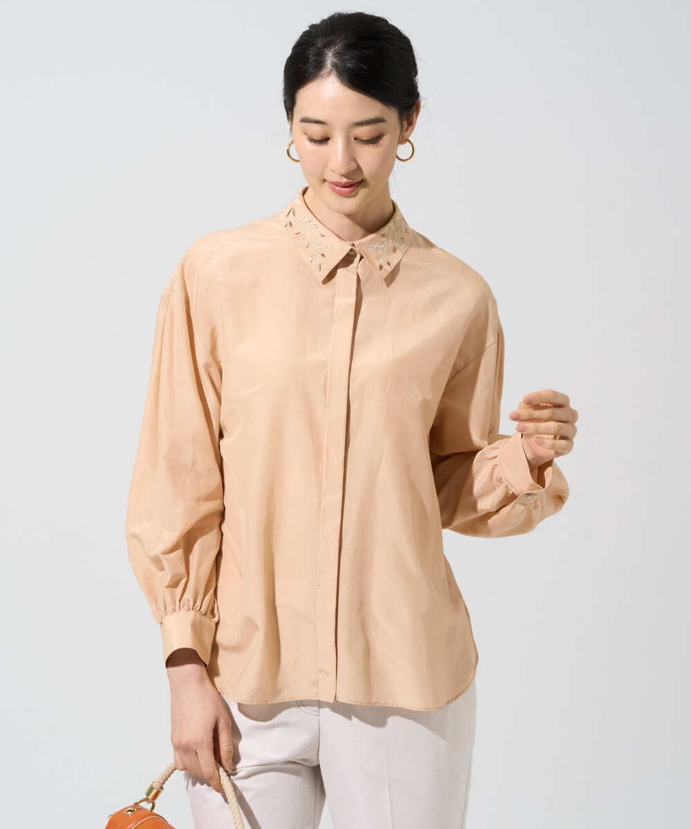 PRBGE04390 CHRISTIAN AUJARD(クリスチャン・オジャール) ウォッシャブルシルク刺繍ブラウス オレンジ