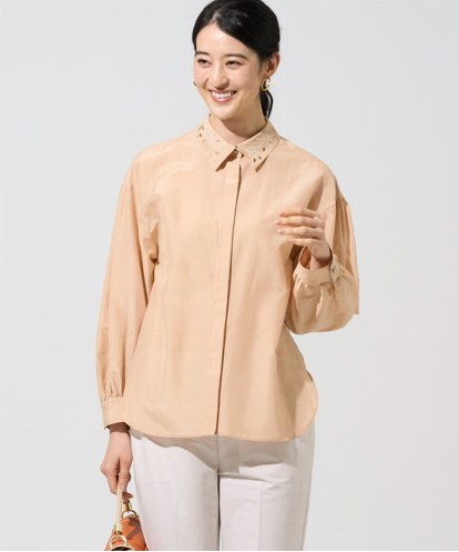 PRBGE04390 CHRISTIAN AUJARD ウォッシャブルシルク刺繍ブラウス