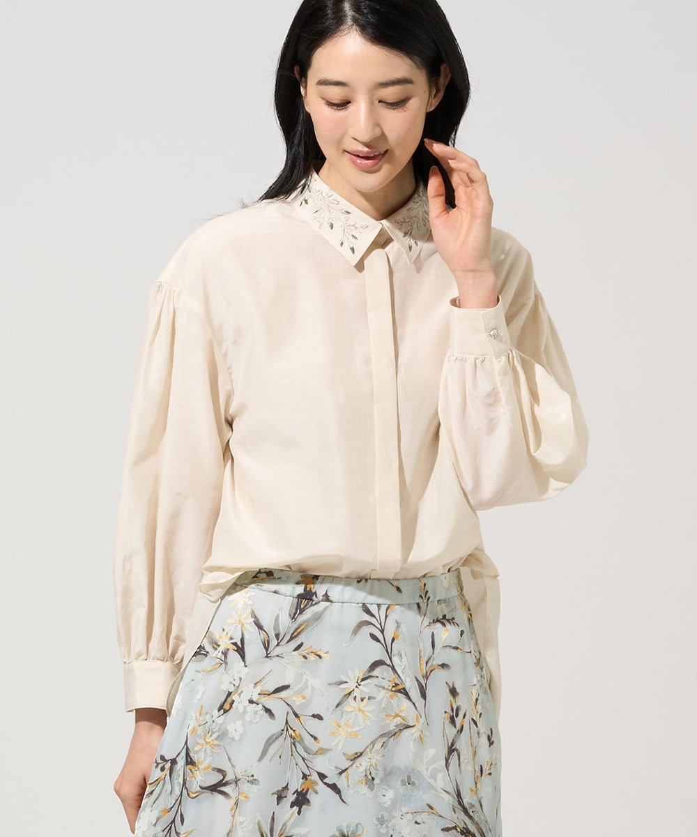 PRBGE04390 CHRISTIAN AUJARD(クリスチャン・オジャール) ウォッシャブルシルク刺繍ブラウス アイボリー