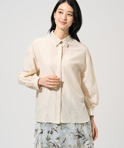 PRBGE04390 CHRISTIAN AUJARD ウォッシャブルシルク刺繍ブラウス