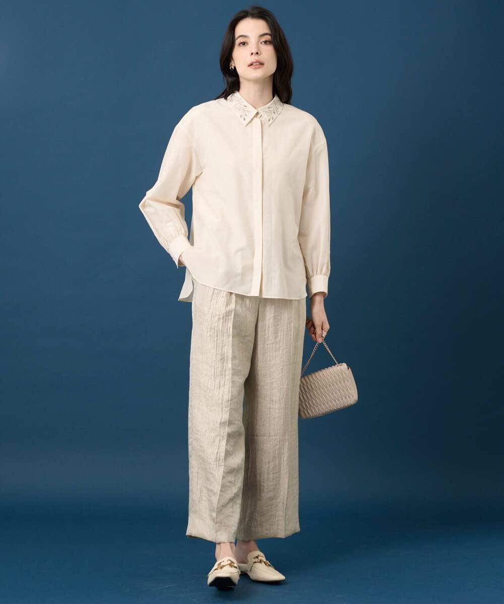 PRBGE04390 CHRISTIAN AUJARD(クリスチャン・オジャール) ウォッシャブルシルク刺繍ブラウス アイボリー