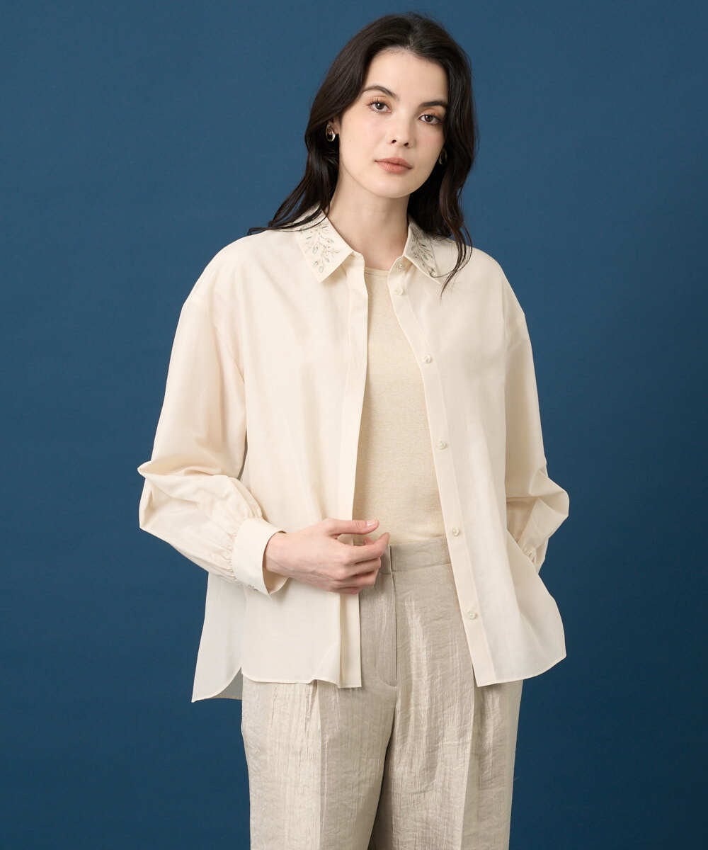 PRBGE04390 CHRISTIAN AUJARD(クリスチャン・オジャール) ウォッシャブルシルク刺繍ブラウス アイボリー