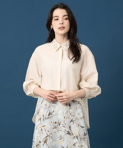 PRBGE04390 CHRISTIAN AUJARD ウォッシャブルシルク刺繍ブラウス