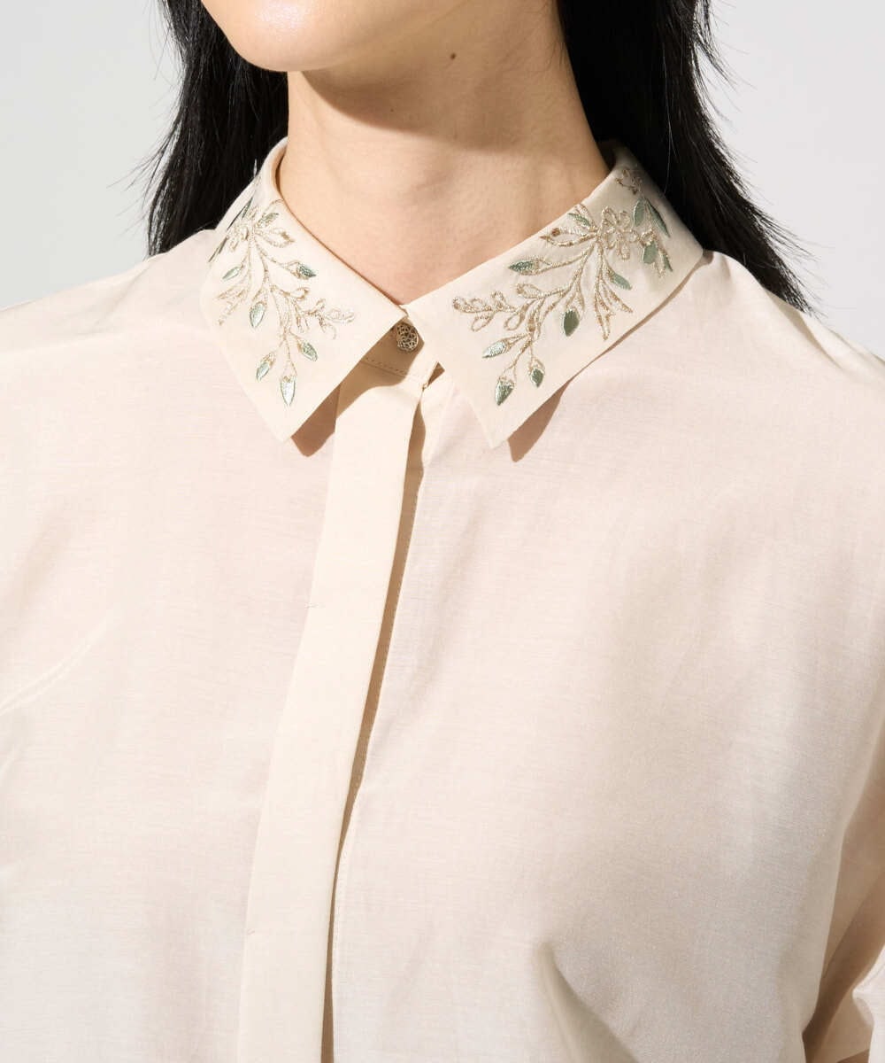 PRBGE04390 CHRISTIAN AUJARD(クリスチャン・オジャール) ウォッシャブルシルク刺繍ブラウス アイボリー