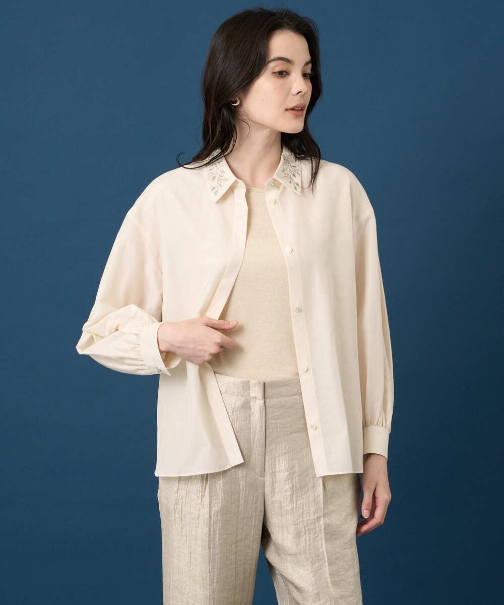 PRBGE04390 CHRISTIAN AUJARD(クリスチャン・オジャール) ウォッシャブルシルク刺繍ブラウス アイボリー