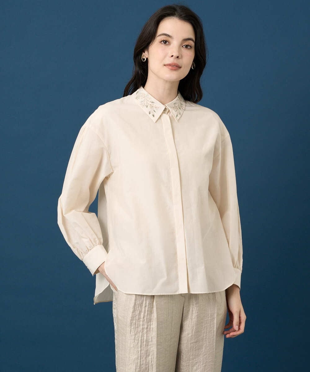 PRBGE04390 CHRISTIAN AUJARD(クリスチャン・オジャール) ウォッシャブルシルク刺繍ブラウス アイボリー