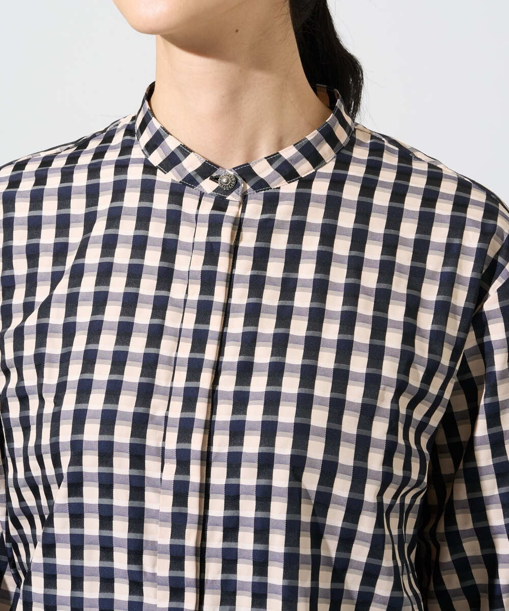 PRBGE09490 CHRISTIAN AUJARD(クリスチャン・オジャール) [セットアップ対応]シャンブレーチェックブラウス オレンジ×ネイビー系