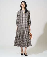 PRBGE09490 CHRISTIAN AUJARD(クリスチャン・オジャール) [セットアップ対応]シャンブレーチェックブラウス オレンジ×ネイビー系