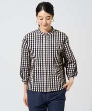 PRBGE09490 CHRISTIAN AUJARD(クリスチャン・オジャール) [セットアップ対応]シャンブレーチェックブラウス オレンジ×ネイビー系