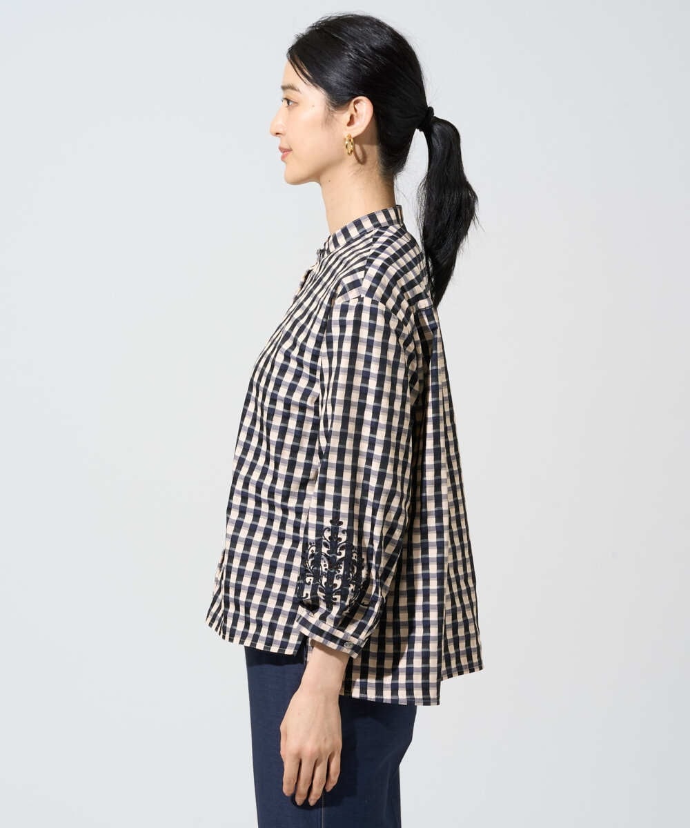 PRBGE09490 CHRISTIAN AUJARD(クリスチャン・オジャール) [セットアップ対応]シャンブレーチェックブラウス オレンジ×ネイビー系