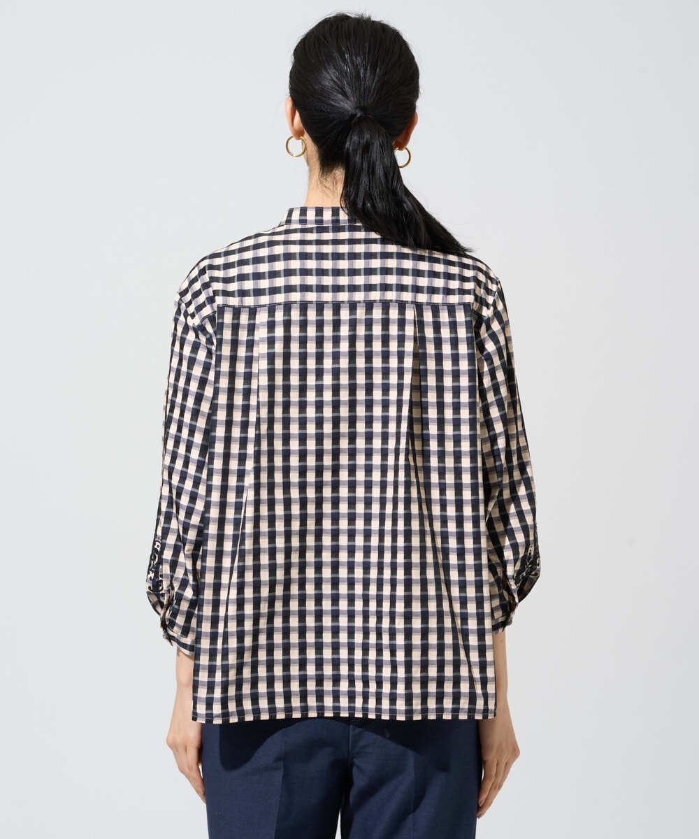 PRBGE09490 CHRISTIAN AUJARD(クリスチャン・オジャール) [セットアップ対応]シャンブレーチェックブラウス オレンジ×ネイビー系