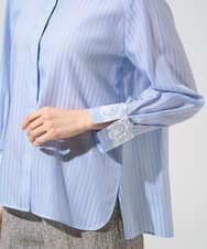 PRBGE15360 CHRISTIAN AUJARD(クリスチャン・オジャール) 袖レースストライプブラウス ライトブルー