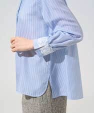 PRBGE15360 CHRISTIAN AUJARD(クリスチャン・オジャール) 袖レースストライプブラウス ライトブルー