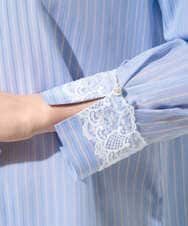 PRBGE15360 CHRISTIAN AUJARD(クリスチャン・オジャール) 袖レースストライプブラウス ライトブルー