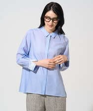 PRBGE15360 CHRISTIAN AUJARD(クリスチャン・オジャール) 袖レースストライプブラウス ライトブルー