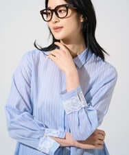 PRBGE15360 CHRISTIAN AUJARD(クリスチャン・オジャール) 袖レースストライプブラウス ライトブルー