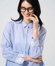 PRBGE15360 CHRISTIAN AUJARD(クリスチャン・オジャール) 袖レースストライプブラウス ライトブルー