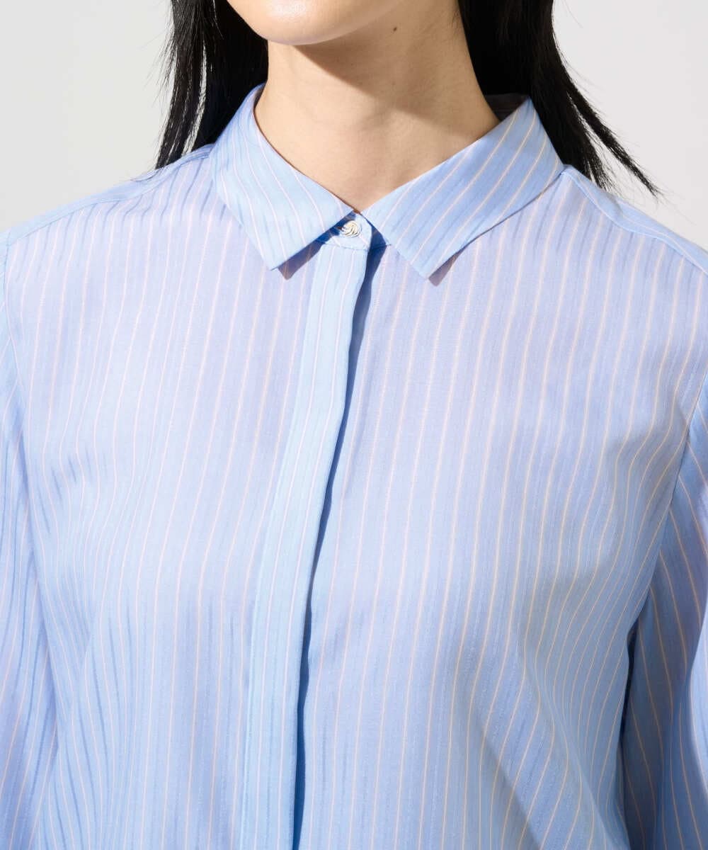 PRBGE15360 CHRISTIAN AUJARD(クリスチャン・オジャール) 袖レースストライプブラウス ライトブルー