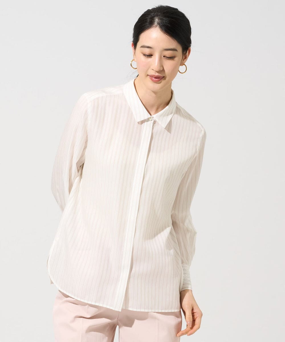 PRBGE15360 CHRISTIAN AUJARD(クリスチャン・オジャール) 袖レースストライプブラウス アイボリー