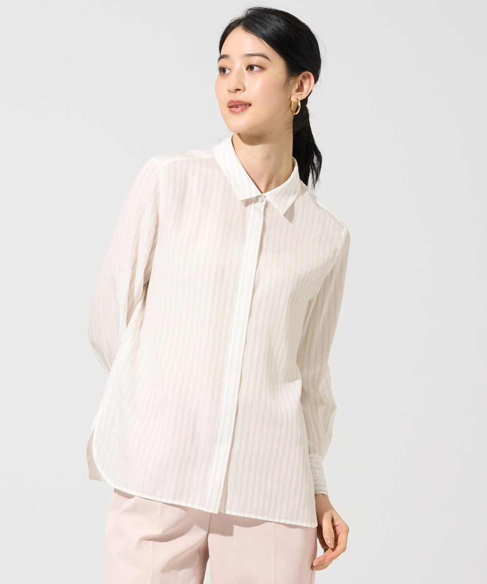 PRBGE15360 CHRISTIAN AUJARD(クリスチャン・オジャール) 袖レースストライプブラウス アイボリー