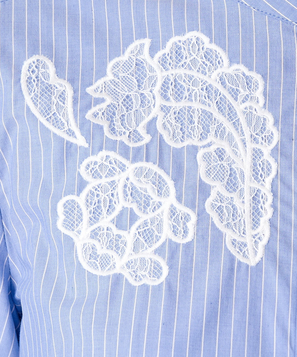 PRBGV32460 CHRISTIAN AUJARD(クリスチャン・オジャール) レースデザイン刺繍シャツ ブルー