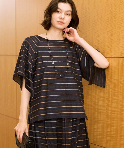 PRBHE28360 CHRISTIAN AUJARD [セットアップ対応]カラミメッシュボーダーブラウス