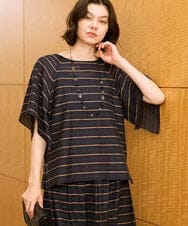 PRBHE28360 CHRISTIAN AUJARD(クリスチャン・オジャール) [セットアップ対応]カラミメッシュボーダーブラウス ネイビー系
