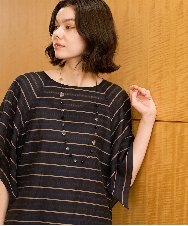 PRBHE28360 CHRISTIAN AUJARD(クリスチャン・オジャール) [セットアップ対応]カラミメッシュボーダーブラウス ネイビー系