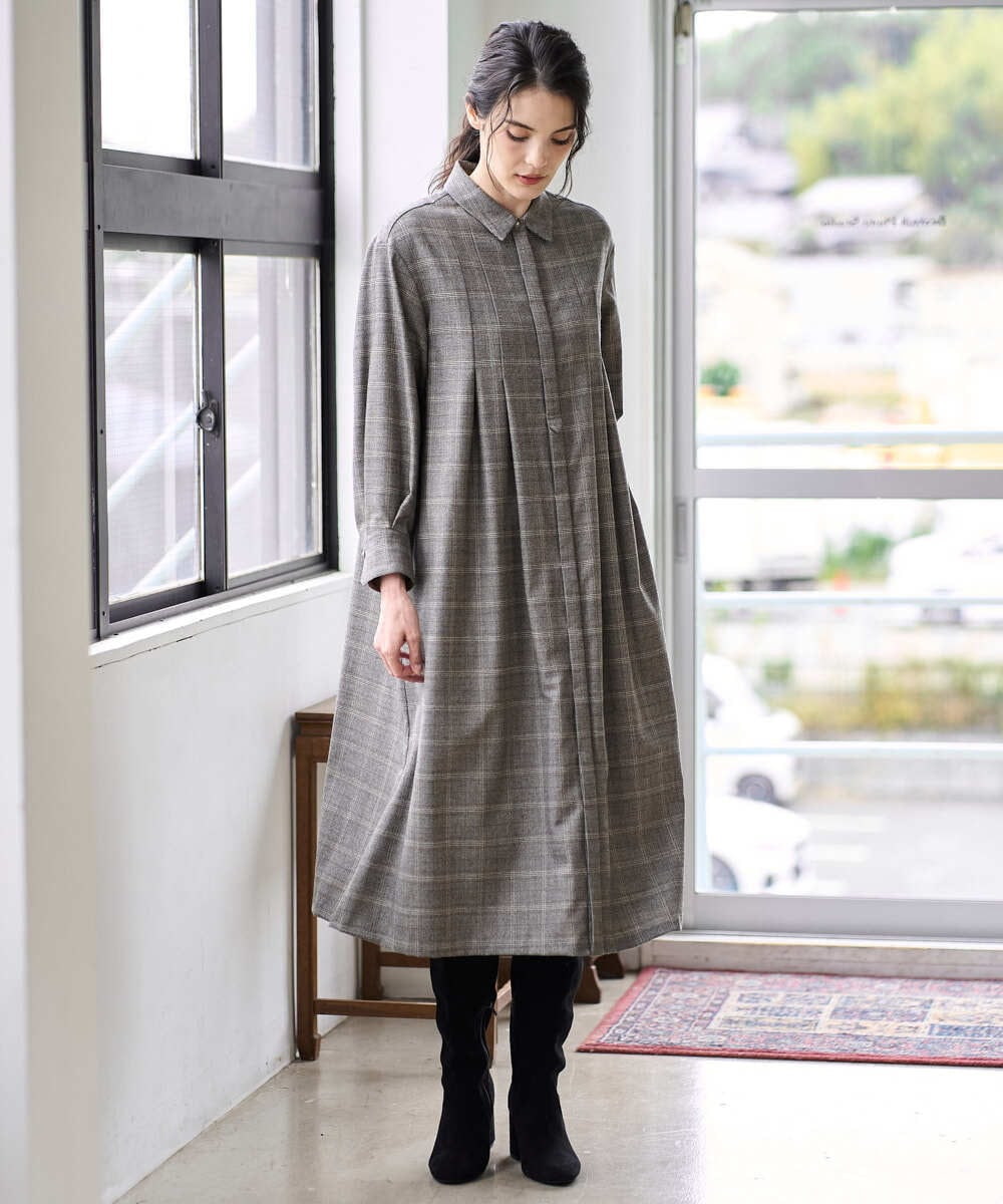 PREAD31720 CHRISTIAN AUJARD(クリスチャン・オジャール) グレンチェックワンピース ブラウン系