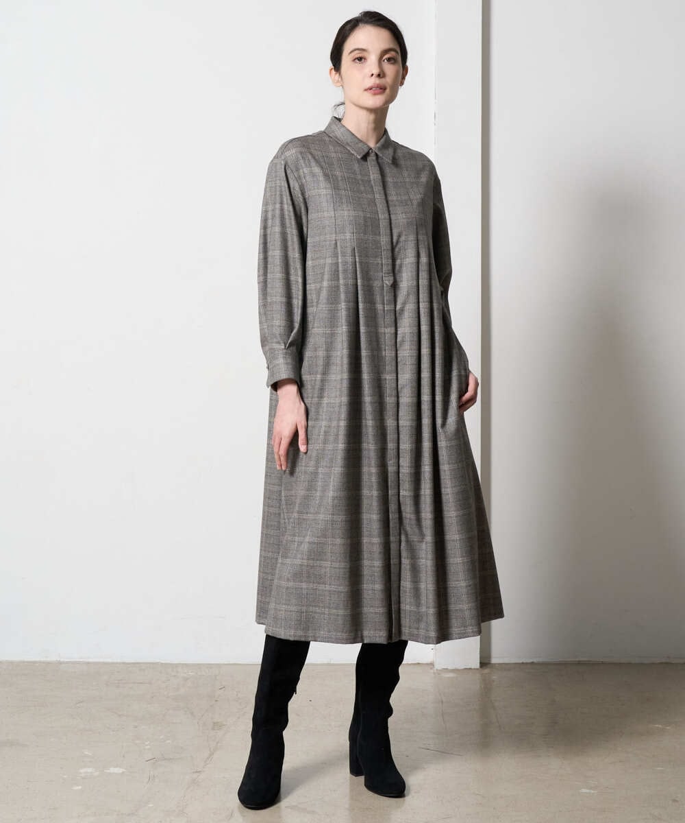 PREAD31720 CHRISTIAN AUJARD(クリスチャン・オジャール) グレンチェックワンピース ブラウン系