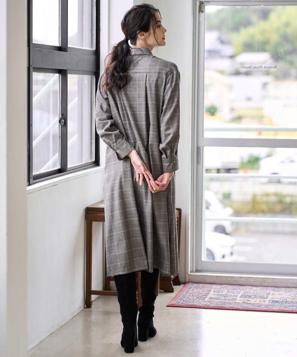 PREAD31720 CHRISTIAN AUJARD(クリスチャン・オジャール) グレンチェックワンピース ブラウン系