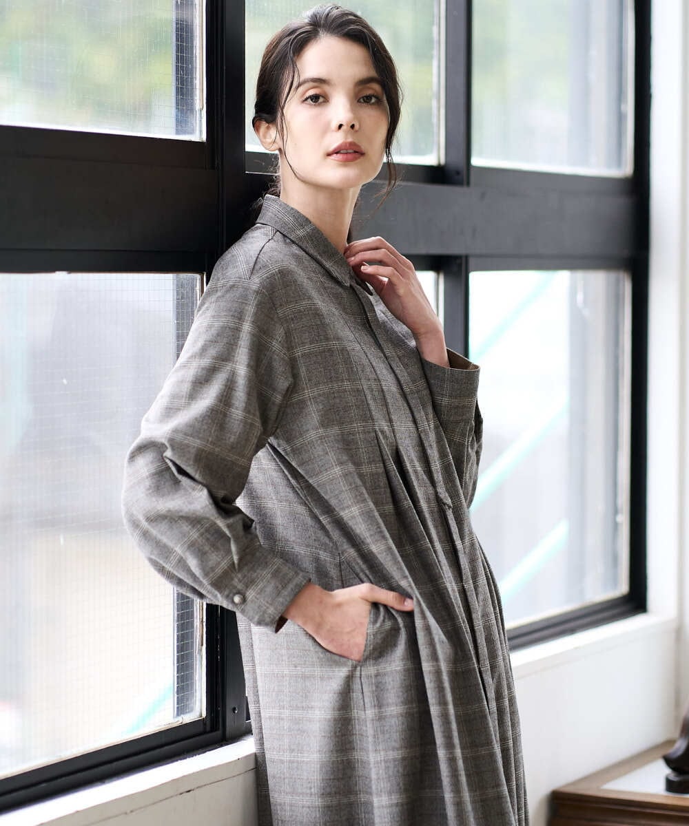 PREAD31720 CHRISTIAN AUJARD(クリスチャン・オジャール) グレンチェックワンピース ブラウン系