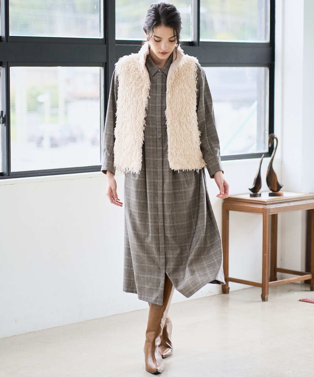 PREAD31720 CHRISTIAN AUJARD(クリスチャン・オジャール) グレンチェックワンピース ブラウン系