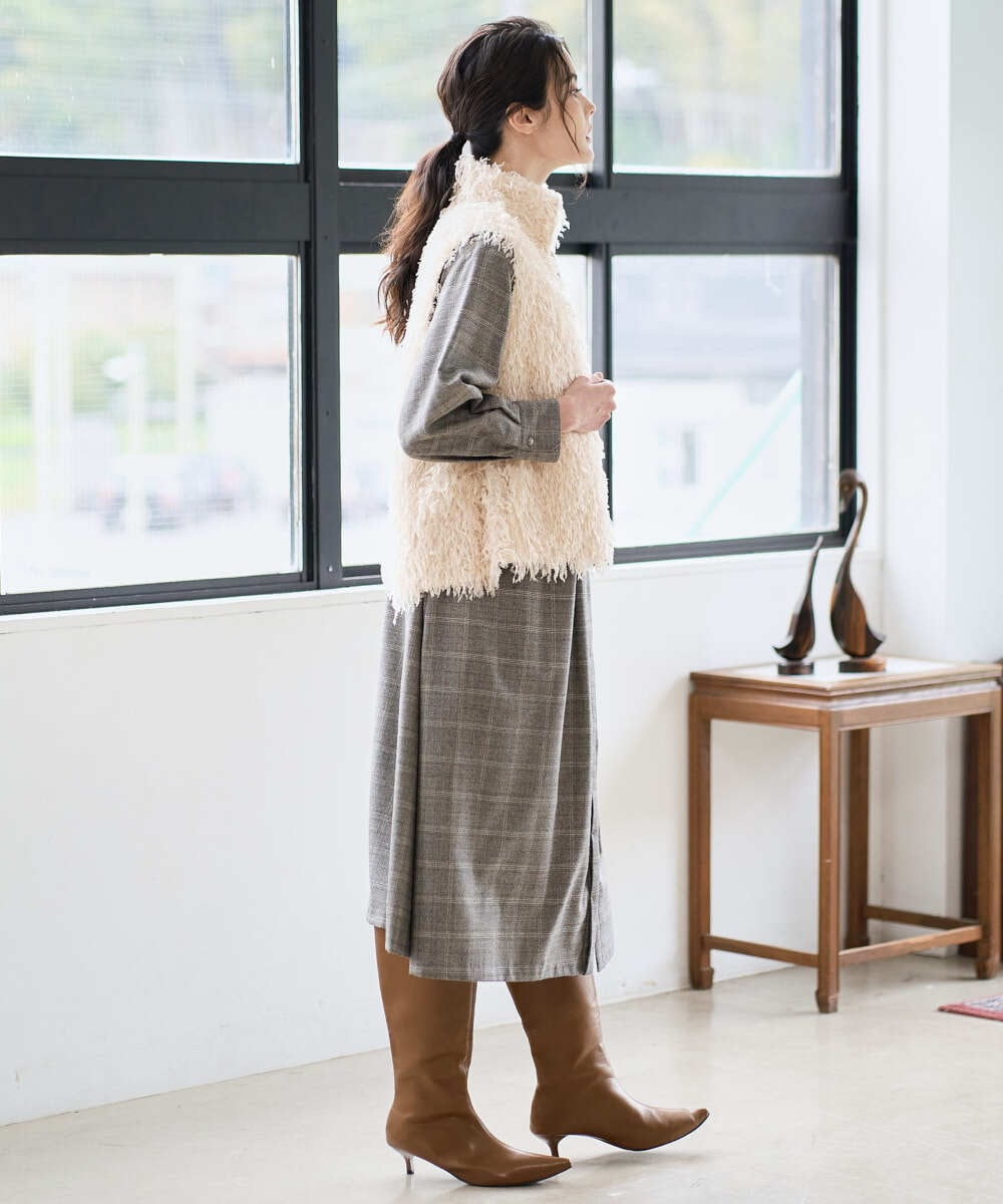 PREAD31720 CHRISTIAN AUJARD(クリスチャン・オジャール) グレンチェックワンピース ブラウン系