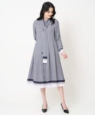 PRECD04690 CHRISTIAN AUJARD(クリスチャン・オジャール) 棒タイ付プリントワンピース ネイビー系