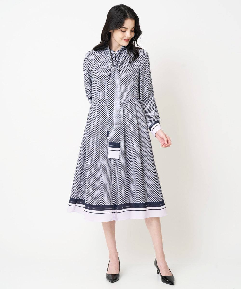 PRECD04690 CHRISTIAN AUJARD 棒タイ付プリントワンピース