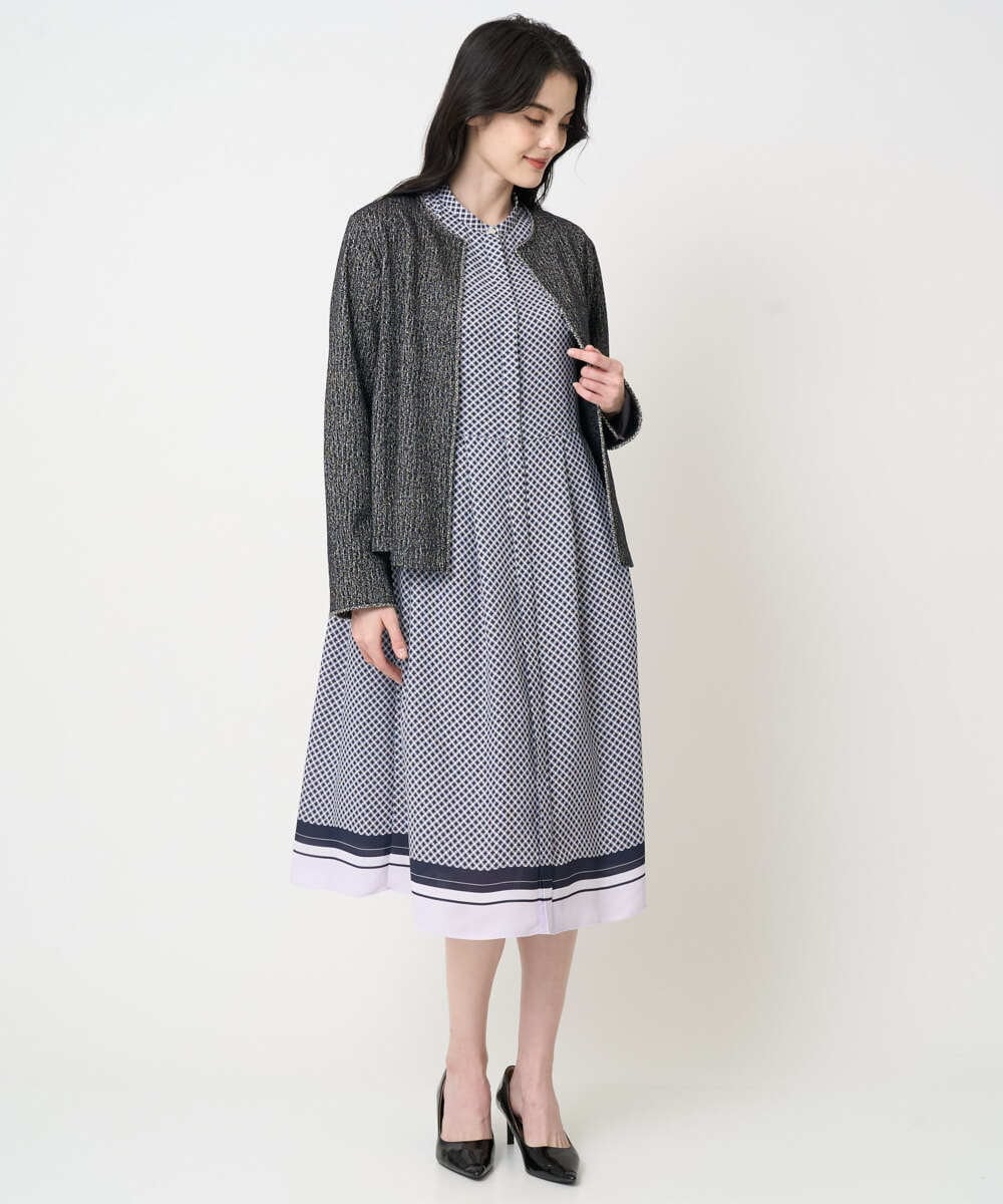 PRECD04690 CHRISTIAN AUJARD(クリスチャン・オジャール) 棒タイ付プリントワンピース ネイビー系