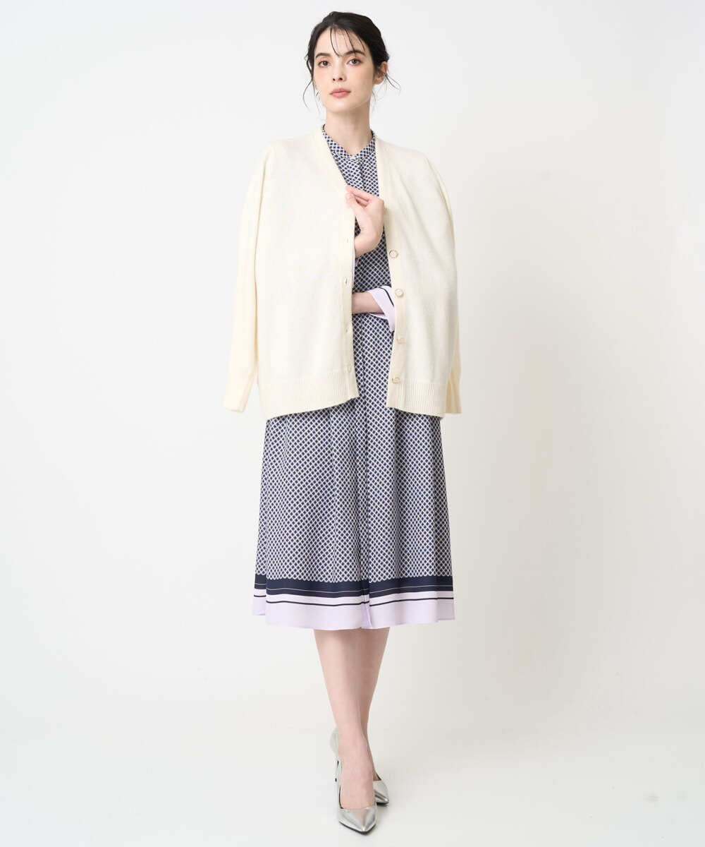 PRECD04690 CHRISTIAN AUJARD(クリスチャン・オジャール) 棒タイ付プリントワンピース ネイビー系