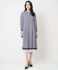 PRECD04690 CHRISTIAN AUJARD(クリスチャン・オジャール) 棒タイ付プリントワンピース ネイビー系